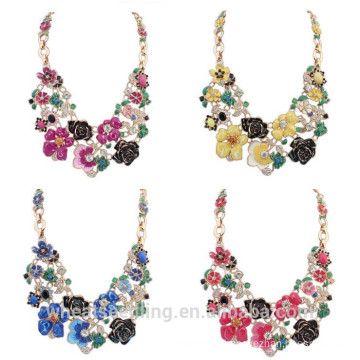 2015 Latest Design Necklace Handcrafted Gold Colorful Flower Chain Necklace For Girls/Women